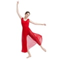 thumbnail image 4 of IDOPIP Women Lyrical Modern Contemporary Dance Costume Leotard V-Neck Backless Split Tulle Skirt Flowy Overlay Dress L Red, 4 of 7