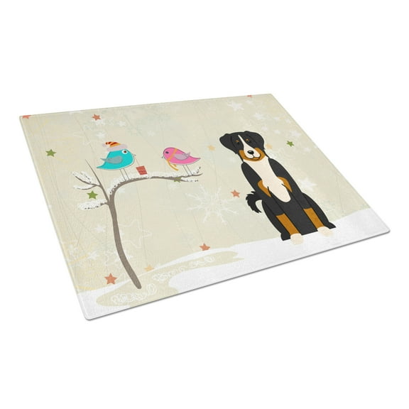 Caroline's Treasures Christmas Presents between Friends Appenzeller Sennenhund Glass Cutting Board Large
