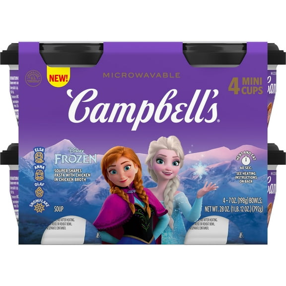 Campbell’s Kids Soup, Disney Frozen Souper Shapes Pasta with Chicken in Chicken Broth, 7 oz Bowl, 4 Count