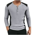 thumbnail image 2 of S-4X Plus Size Mens Waffleknit T Shirts Casual Long Sleeve Button Crewneck Tees Tops Pullover Color Block Breathable Basic Work Sweatshirts Tops, 2 of 8
