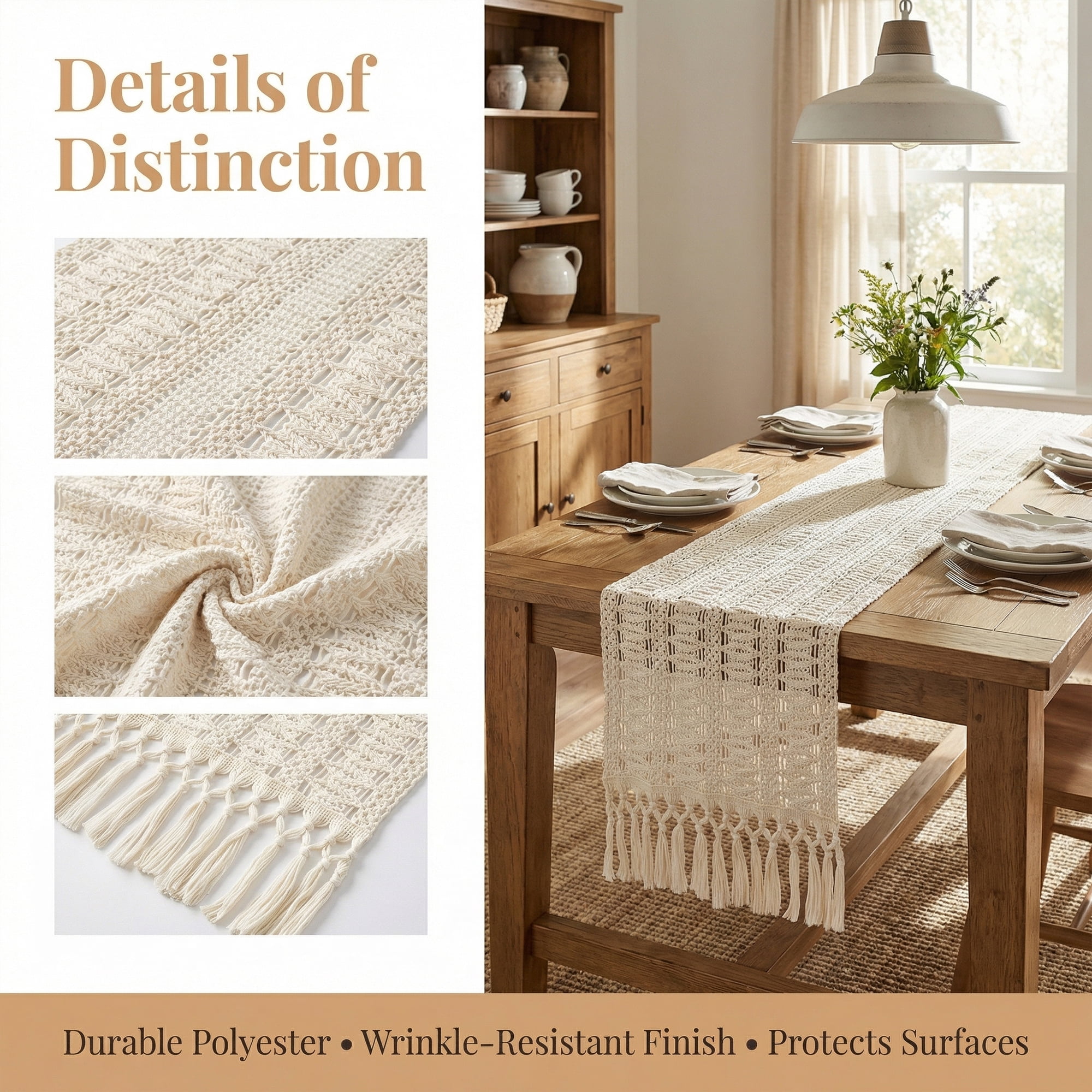 Unique Bargains Kitchen Decor Table Runner with Tassel Large Hollow 11.8x78.7in