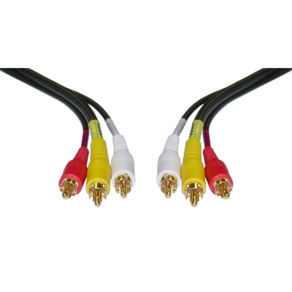 Stereo/VCR RCA Cable, 2 RCA (Audio)   RCA RG59 Video, Gold-plated Connectors, 50 foot
