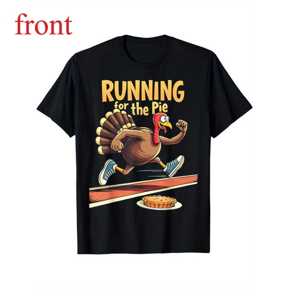 Thanksgiving Tee T Shirt Graphic Tees Tops Running Turkey Pie Design Loose Fit Short Sleeve Round Neck Black S-5XL