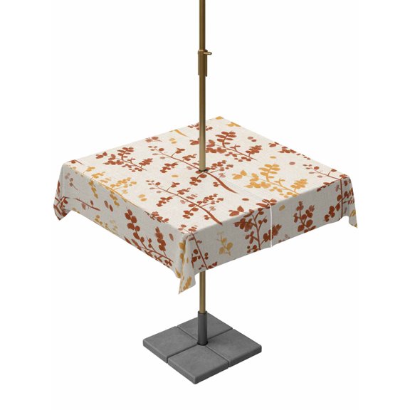 Outdoor Tablecloth with Umbrella Hole for Patio/Picnic/Party/Camping, Orange Yellow Botanical Waterproof Table Cloth Square Cover Washable, Rustic Country Spring Floral Summer Leaf (54"x 54")