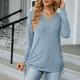 thumbnail image 3 of Scyoekwg Western Tops for Women V-Neck Side Tie Tunic Shirts Lightweight Loose Tshirt Tops for Women Trendy Long Sleeve Dressy Casual Blouse Solid Color Blouses (Light Blue,M), 3 of 7