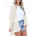 thumbnail image 2 of Women Crochet Cardigan Sweater Kimonos Boho Solid Color Oversized Fall Open Front Outwear Apricot XL, 2 of 7
