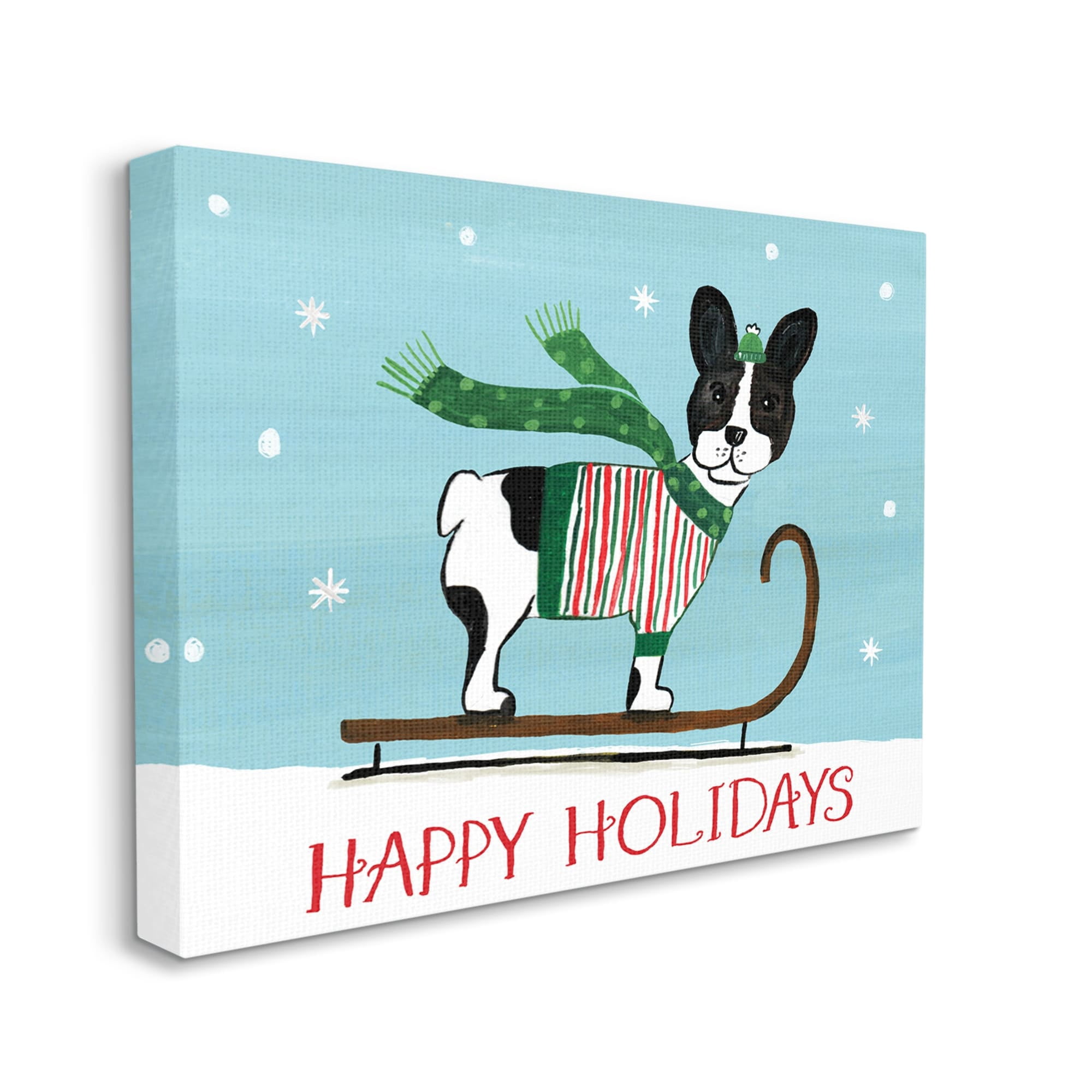 Dog Sledding Holiday Snowscape Scene Falling Snowflakes Animals & Insects Painting Gallery-Wrapped Canvas Print Wall Art