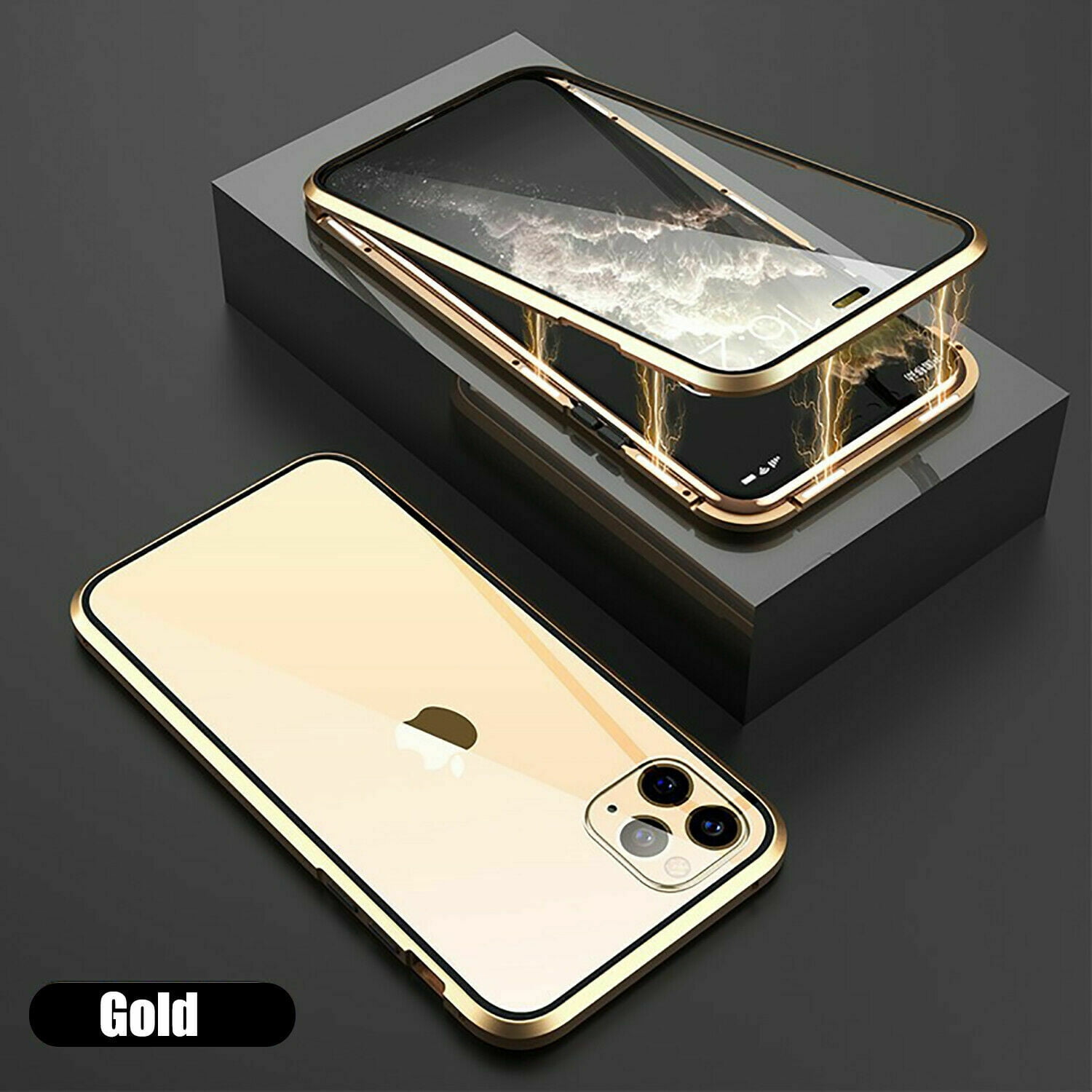 360 Front Back Clear Tempered Glass Metal Magnetic Case Cover For Iphone 12 Pro Gold Walmart Canada