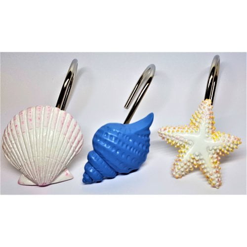 Ben and Jonah Sea Shells and Stars Shower Curtain Hooks (Set of 12)