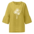 thumbnail image 4 of Hauts d'Été pour Femmes 2023 Haut Aguichant Imprimé Régulier Bouton Col Rond Manches Courtes Manches Trois-Quarts Boho Grande Taille T-Shirt pour Femmes, 4 of 5