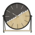 thumbnail image 6 of DecMode 9" Black Wooden Geometric Clock with Brown Wood Accents, 6 of 11
