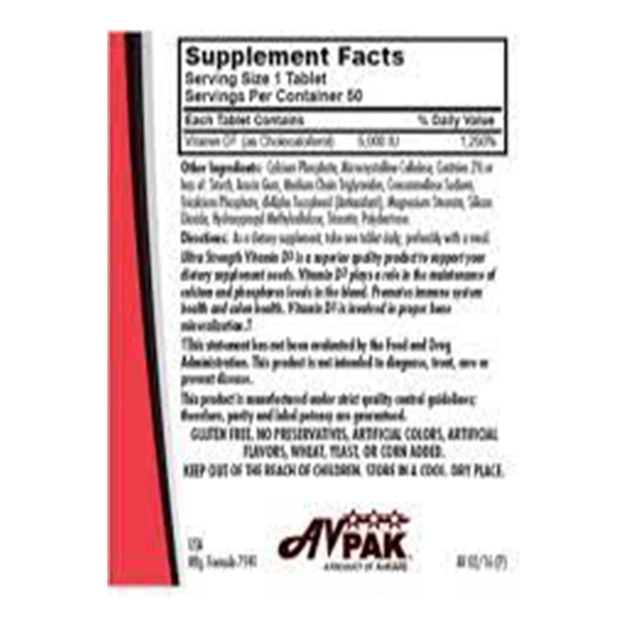 AVPak Vitamin D3 Ultra Strength Softgels, 5000 IU, 50 Count