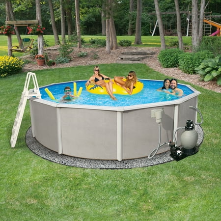 Blue Wave Belize 18-ft Round 48-in Deep 6-in Top Rail Metal Wall Swimming Pool Package