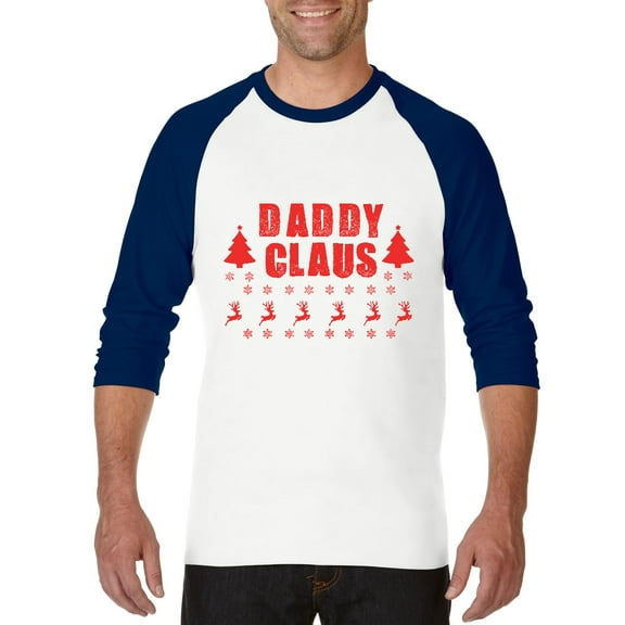 MmF - Mens Raglan Sleeve Baseball T-Shirts - Christmas Daddy Claus in Red