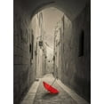 thumbnail image 2 of Frank, Assaf 12x14 Black Ornate Wood Framed with Double Matting Museum Art Print Titled - Red umbrella on narrow street of Mdina, Malta, 2 of 4