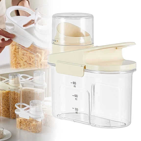 Food and Cereal Storage Container, Airtight Plastic Kitchen Organizer Bin with Pouring Spout, Measuring Cup Lid, Ideal for Dry Food, Rice, Sugar, Pet Food dispenser, 1 Pcs, 7.09x4.13x7.68"