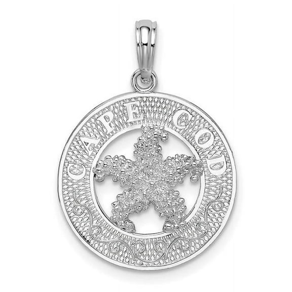Finest Gold Sterling Silver Polished Cape Cod with Starfish Circle Pendant, White