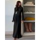 thumbnail image 1 of Vestido largo holgado plisado con volantes lisos para mujer, vestido largo elegante con cuello redondo acampanado, mangas largas, ropa de calle, 1 of 5