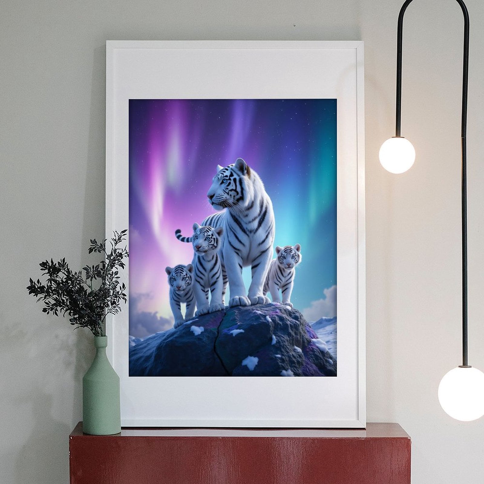 Diamond Art Kit for Adults, White Tigers Under Aurora Sky Diamond Painting for Adults Beginners, DIY Diamond Art Painting Kits, 5D Diamond Painting Crafts for Home Decor 12x16 Frameless