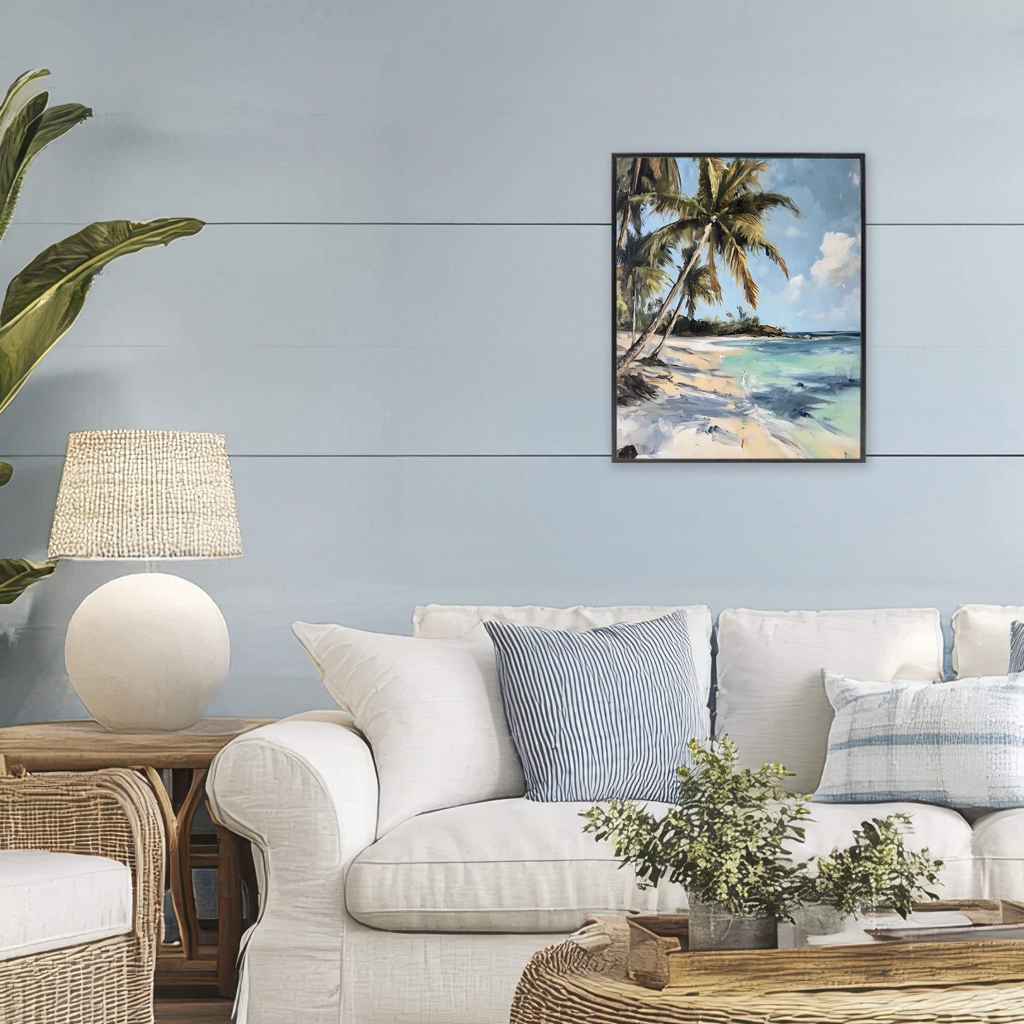 Stupell Industries Tropical Coastline Palm Frond Shadows Black Framed Giclee Art, design by Franklyn Gregory