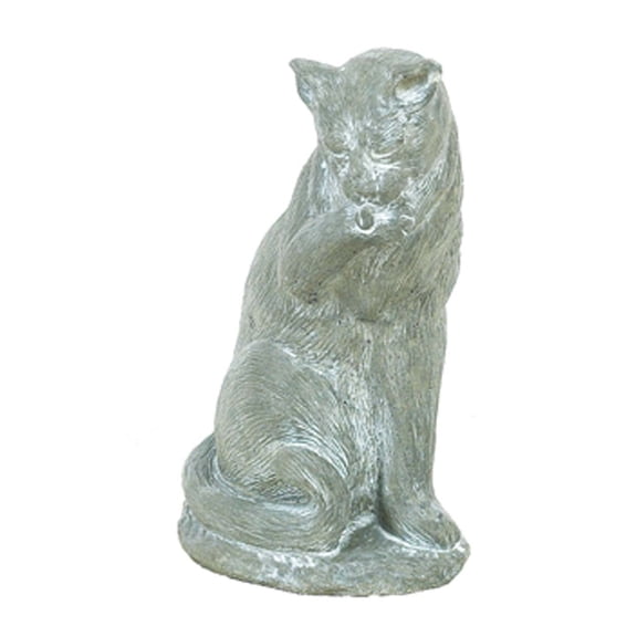 Solid Rock Stoneworks Small Cat Licking Paw- 14" Tall- Flint