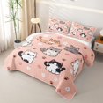 thumbnail image 3 of Manfei Kawaii Kitten Twin Quilt Set, BohoFlower Floral Twin Coverlet Set, Peach Pink, 2 Pieces, 1 Bedspread and 1 Pillowcase, 3 of 7
