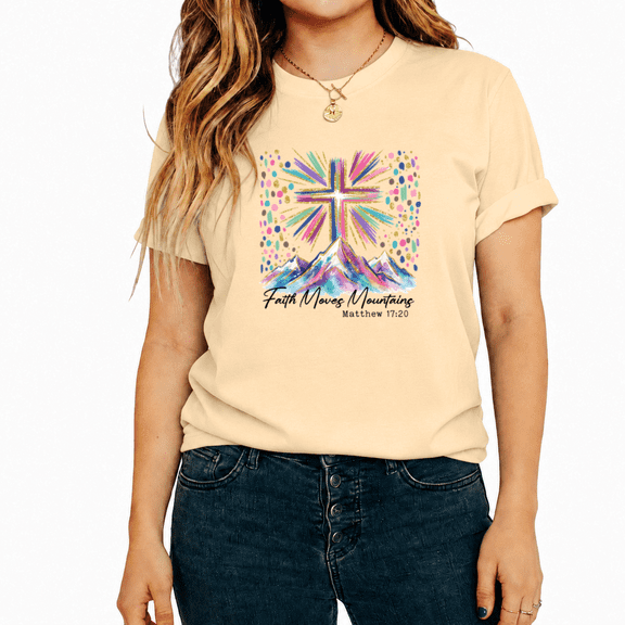 UNISHE Women's Christian Faith Watercolor Mountain Cross Bible Verse Inspirational Graphic Cropped Short Sleeve T-shirt Everyday Loose Fit Tops