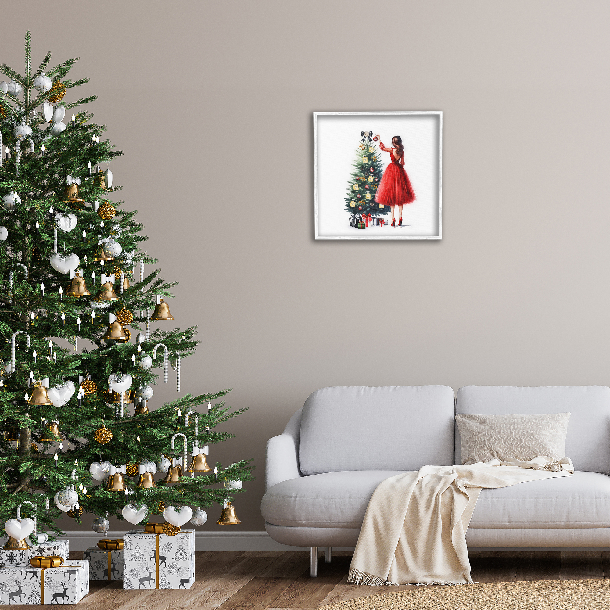 Stupell Industries Fashion Tree Ornaments Holiday Painting White Framed Art Prints Wall Art, 24 x 24