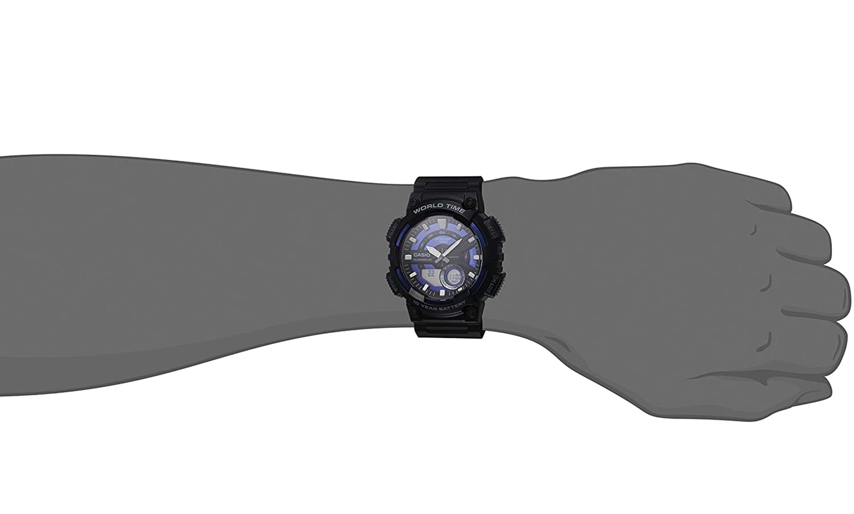 Casio Men's Analog-Digital World Time 100m Black Resin Watch AEQ110W-2A2V