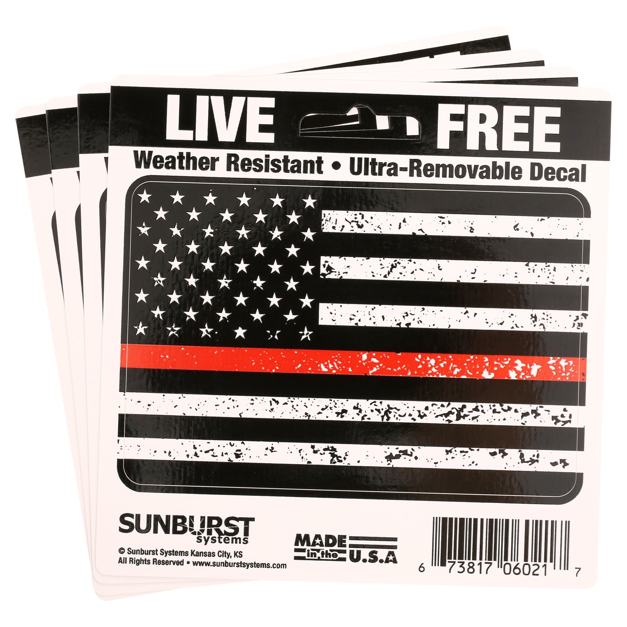 Sunburst Systems 6121 Thin Red Line Flag Decal; Removable Vinyl 3"x4.5", 4 Pack