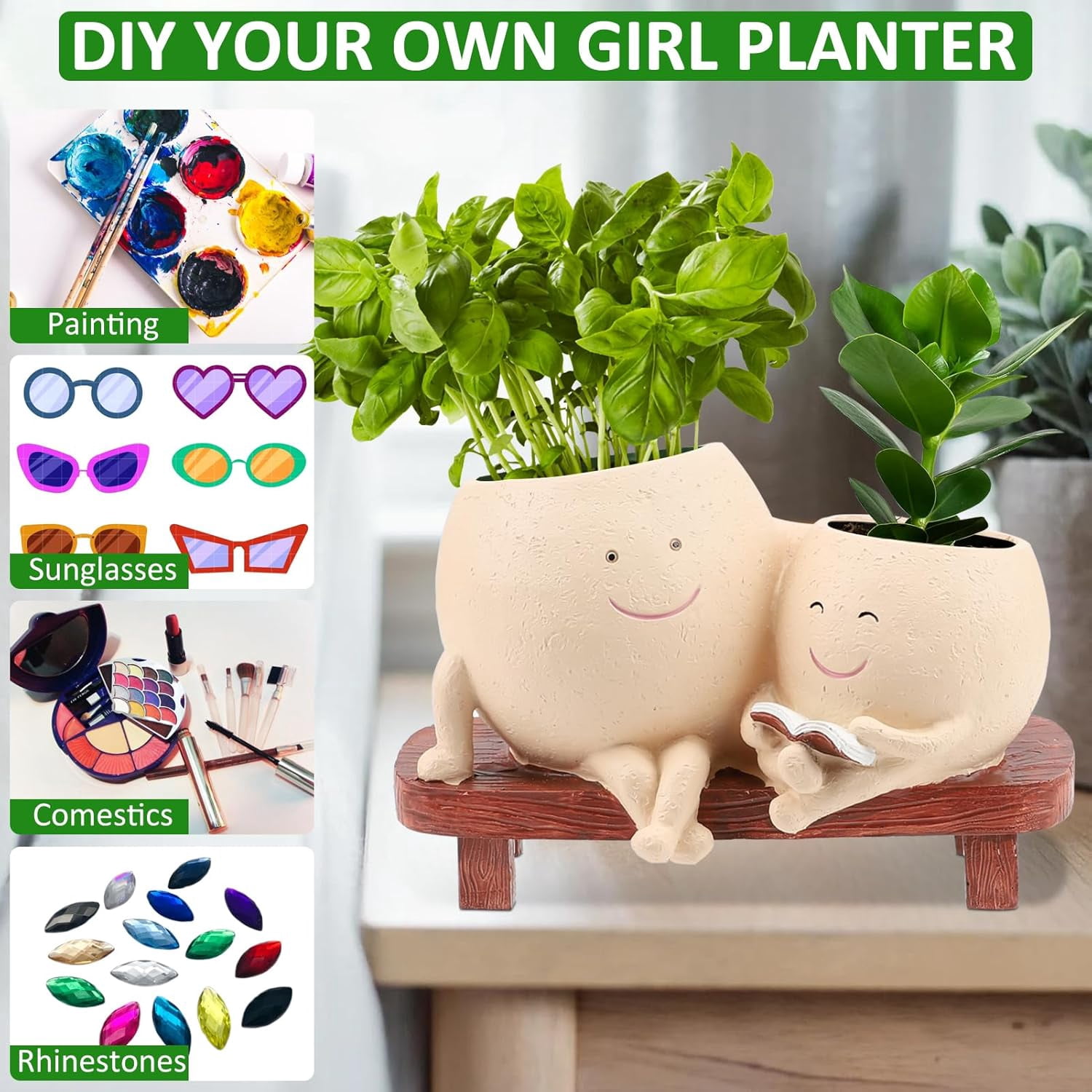 Senya Smiley Face Planter Pots for Plants, Indoor Outdoor Unique Chair Flower Pots, Modern Lady Head Vase Girl Face Planter 7.1x3.2x4.7in
