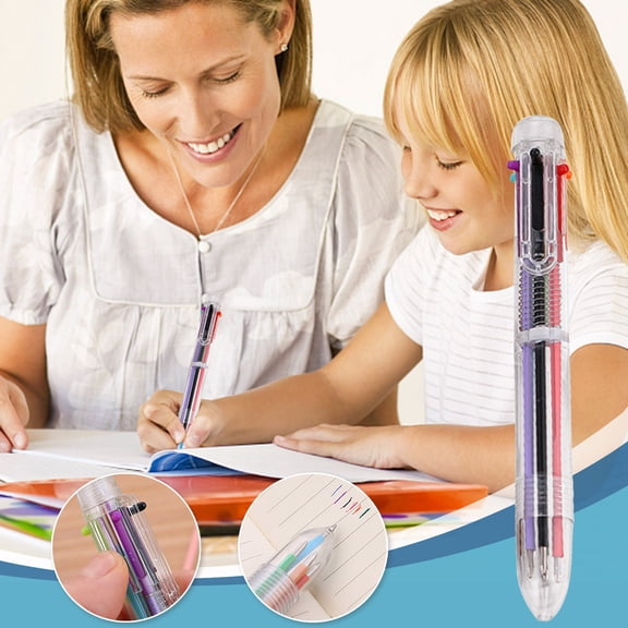 Multicolor Ballpoint Pen 0.7mm | 6-in-1 Retractable Ink Colors Black Red Blue Green Orange Purple | Smooth Writing Fine Point, Pocket Clip | Office, Journaling, Planner, Editing, 1 Pen