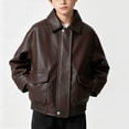 thumbnail image 5 of SERTGUTR Boys' PU Jacket Lapel Collar Relaxed Fit Snap Button Front Flap Pockets Elastic Hem Long Sleeve Outerwear, 5 of 8