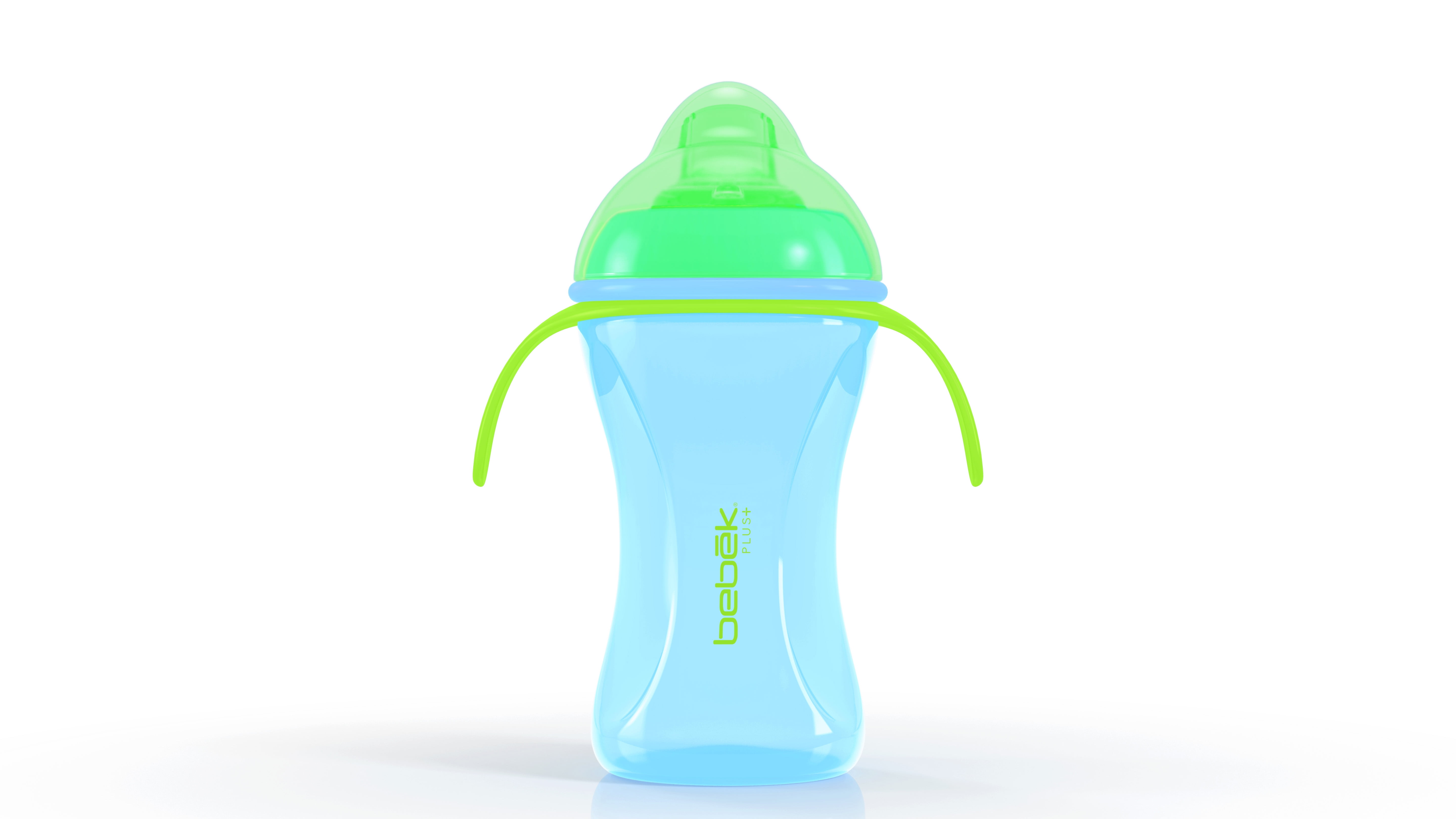 Bebek 8 oz, Silicone Soft Spout Bottle w Handles Light Blue.
