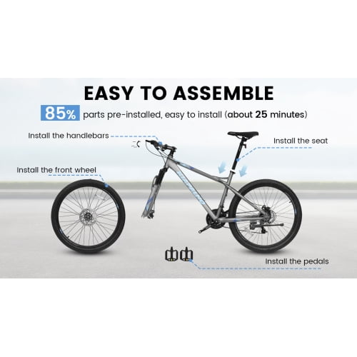 Blue High Carbon Steel Frame 26-Inch Mountain Bike  Dual Disc Brakes 26x2.125 Tires Bike