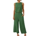 thumbnail image 5 of GILIGEGE Linen Sets for Women 2 Piece Summer Women Suit Fashion Comfortable Vest and Long Pants Solid Color Top Set Suit Wide Leg Pants Tracksuit Lounge Matching Sets Green 3Xl, 5 of 8