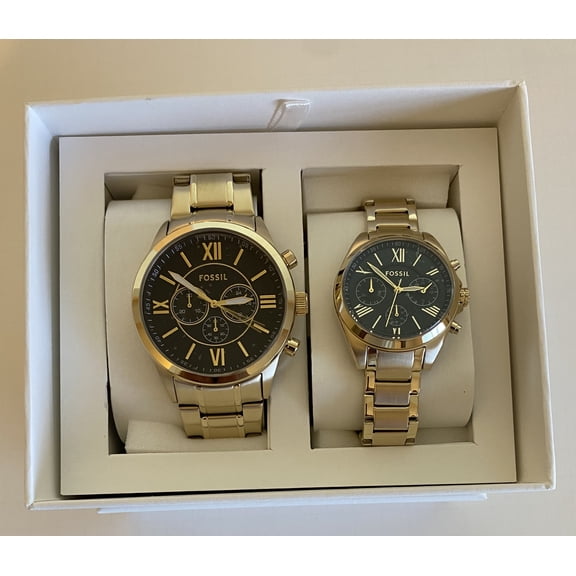 Fossil Gold Tone Grant - Men Women Couple Set BQ2400SET