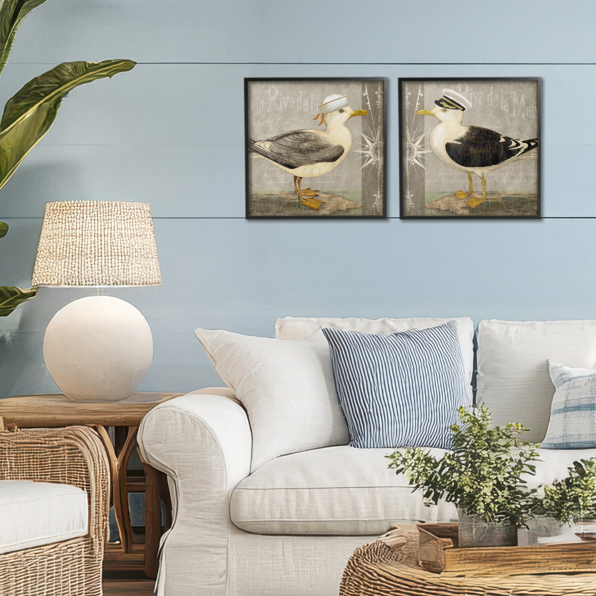 Stupell Industries Little Seagulls with Hats 2 Piece Black Framed Giclee Art Set, design by Suzanne Nicoll