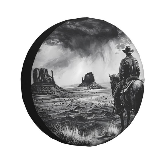 Naloa 60s Black White Western Cowboy PVC Leather Spare Tire Wheel Cover for Car Truck SUV Camper Trailer Universal Fit many size14 inch