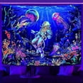 thumbnail image 1 of Blacklight Under the Sea Tapestry, UV Reactive Colorful Coral Plant Jellyfish Diver Wall Astronaut Tapestry for Bedroom Decor 6080 inch, 1 of 5