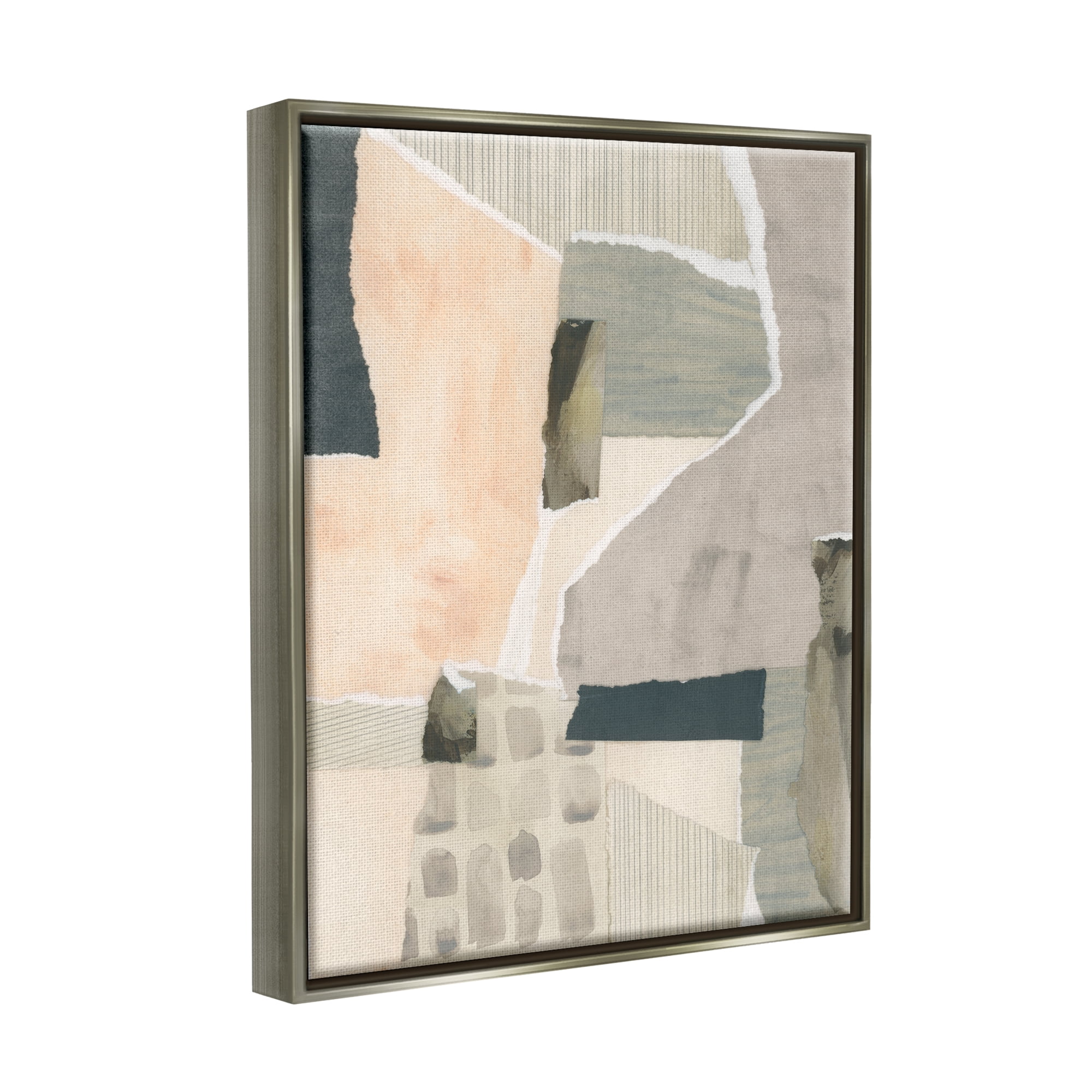 Stupell Industries Various Patterns Collage Abstract Painting Gray Floater Framed Canvas Art Print Wall Art, 17 x 21