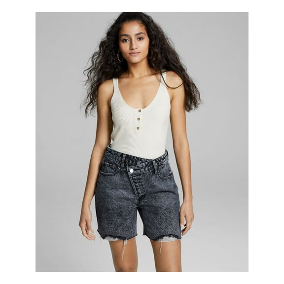 AND NOW THIS Womens Black Pocketed Asymmetrical Closure Button Fly High Waist Shorts 31 Waist