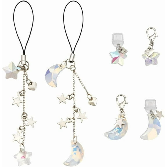 Mobile Dustproof Plugs with Stars Moon Pendant Keychain with Mobile Straps Pendants Phone Charm Decoration Accessory