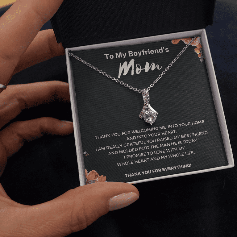  Boyfriends Mom Necklace with Message Card, Jewelry Birthday Gift,  Boyfriend Mom Gift Personalized, Custom Necklace for Women, 14k White Gold:  Clothing, Shoes & Jewelry