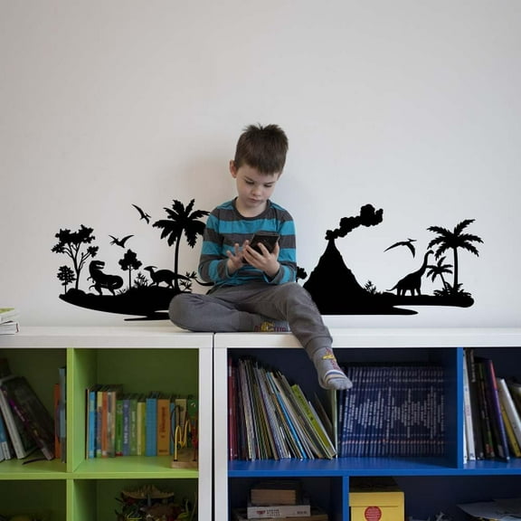 Jurassic Wall Stickers Dinosaur and Volcano Vinyl Wall Decals Living Room Art Wall Jurassic Dinosaur DIY Decoration Print for Bed Room Door Nursery Decoration Gift for Boy