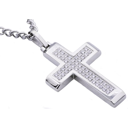 Stainless Steel With Cubic Zirconia Men's Cross Pendant