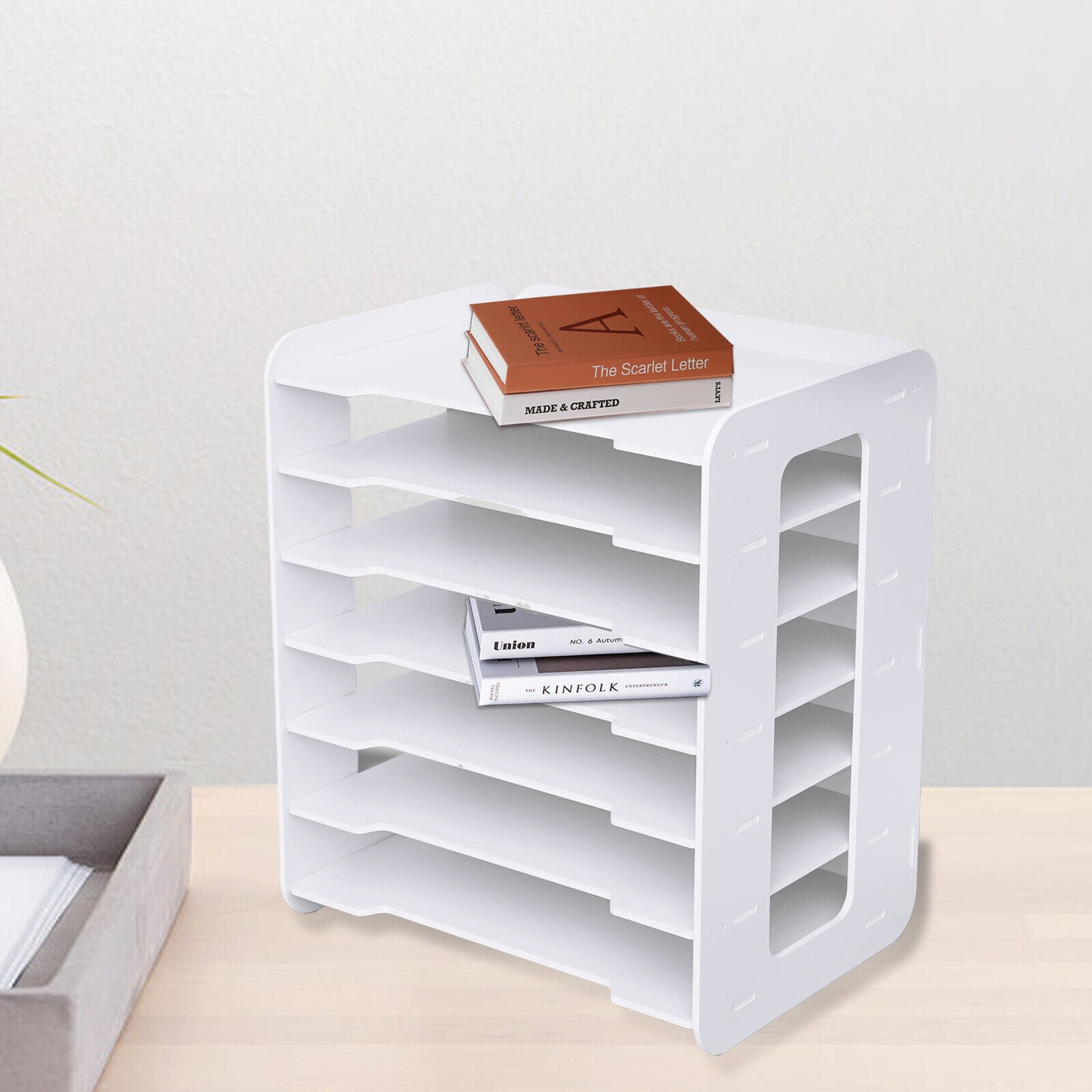 34*25*39cm 7 Tiers White Office Desk Desktop Organizers Accessories Letter Tray Paper Sorter Holder File Document Rack Shelf