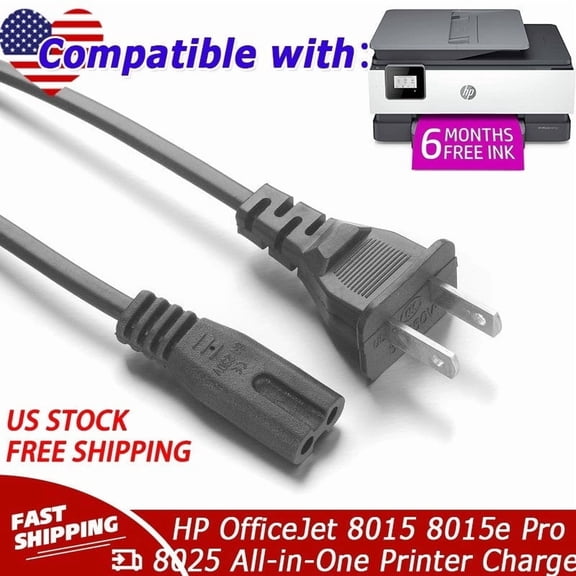AC Power Cord Cable Compatible with HP OfficeJet 8015 8015e Pro 8025 8028 All-in-One Printer