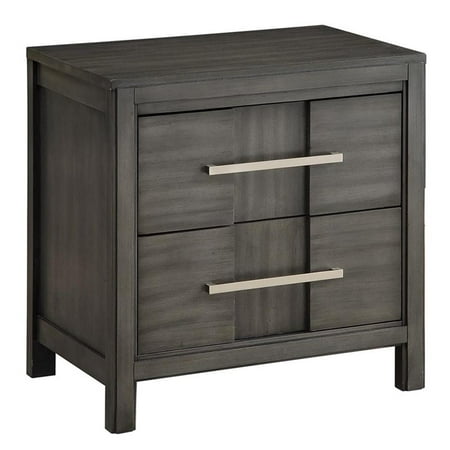Bowery Hill Contemporary Solid Wood 2-Drawer Nightstand in Gray