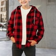 thumbnail image 2 of Boys Shirts Long Sleeve Fashion Plaid Printed Casual Hooded Button Down Shirt Jackets 4-15Years Kids Teenage Children Outerwear with Pocket, 2 of 7
